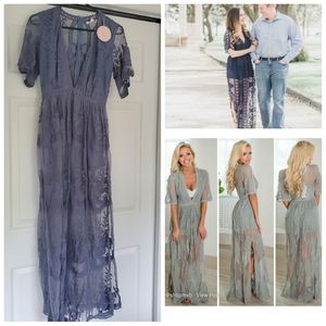 Blue maxi dress (left)